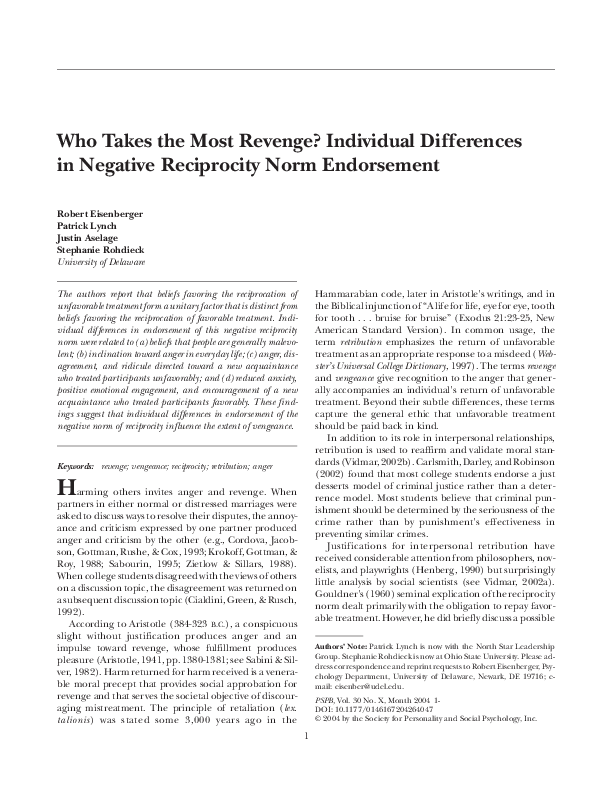 (PDF) Who takes the most revenge? Individual differences in negative ...
