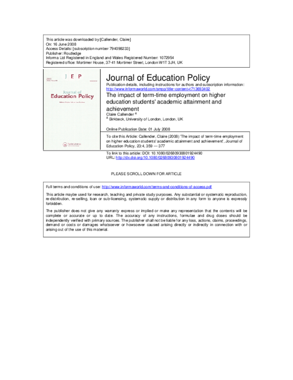 (PDF) The Impact of Term-Time Employment on Higher Education Students ...