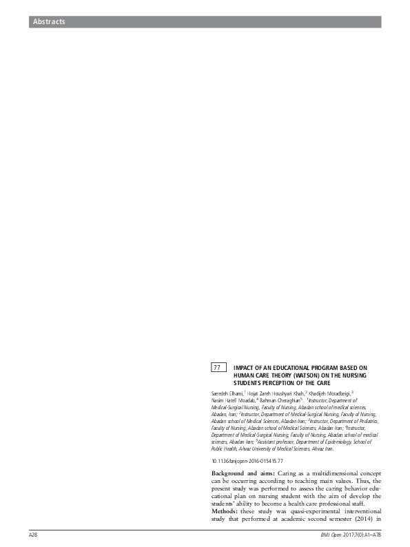 (PDF) 77: Impact of an Educational Program Based on Human Care Theory ...