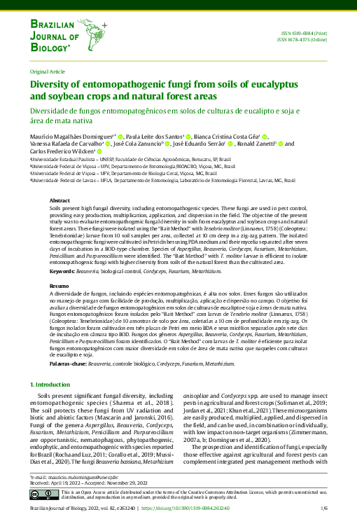 (PDF) Diversity of entomopathogenic fungi from soils of eucalyptus and ...