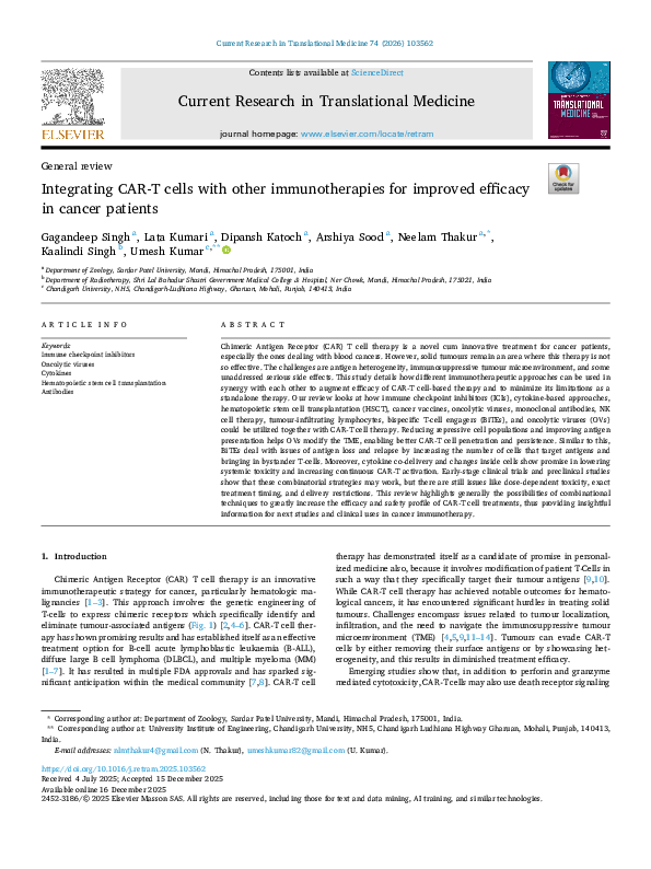 (PDF) Integrating CAR-T cells with other immunotherapies for improved ...