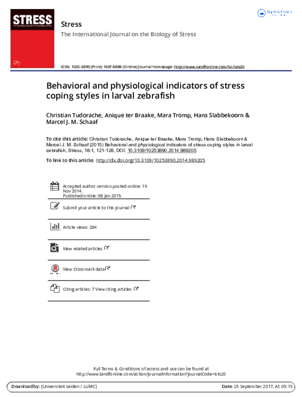(PDF) Behavioral and physiological indicators of stress coping styles ...