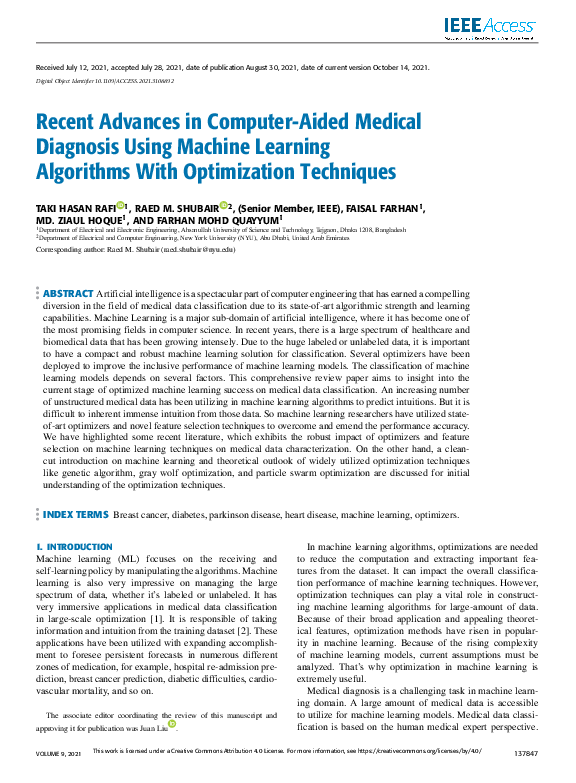 (PDF) Recent Advances in Computer-Aided Medical Diagnosis Using Machine ...