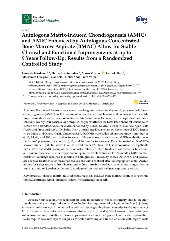 (PDF) Autologous Matrix-Induced Chondrogenesis (AMIC) and AMIC Enhanced ...