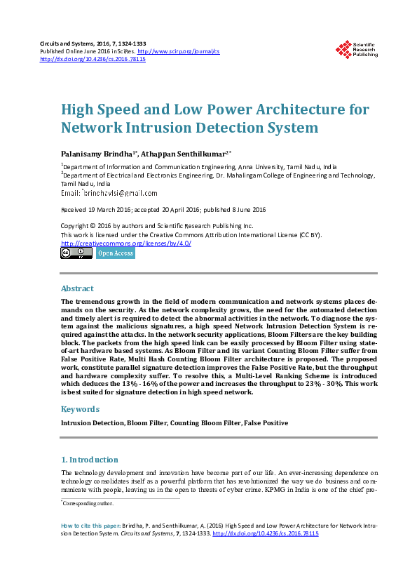(PDF) High Speed and Low Power Architecture for Network Intrusion ...
