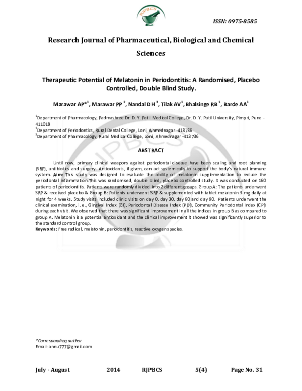 (PDF) Therapeutic Potential of Melatonin in Periodontitis: A Randomised ...