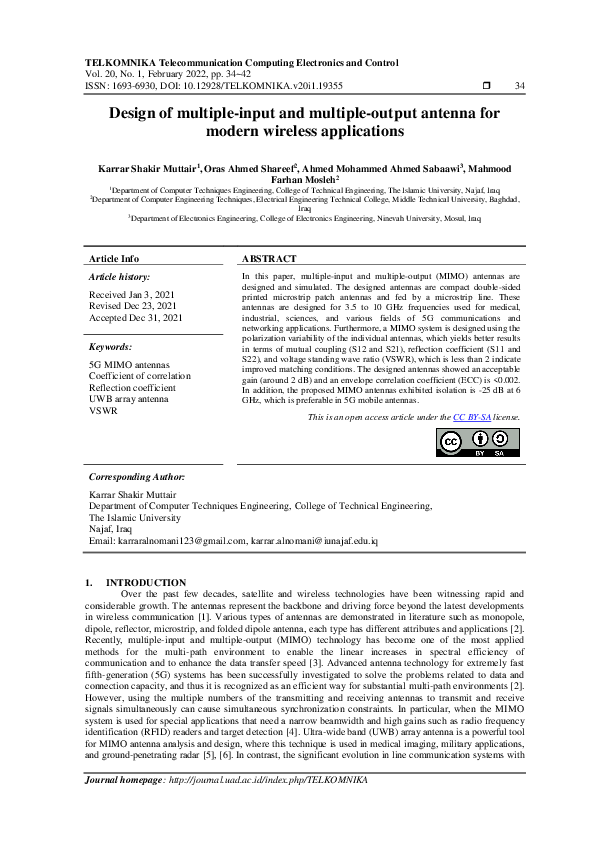 (PDF) Design of multiple-input and multiple-output antenna for modern ...