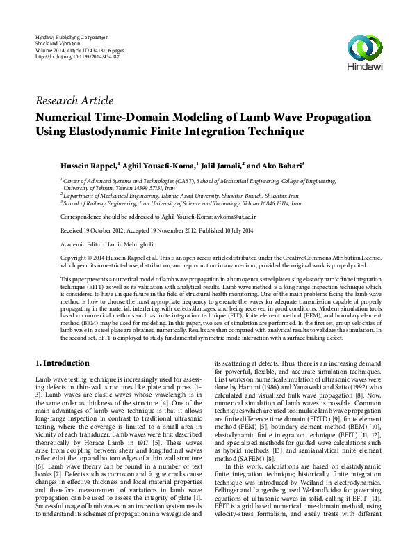 (PDF) Numerical Time-Domain Modeling of Lamb Wave Propagation Using ...