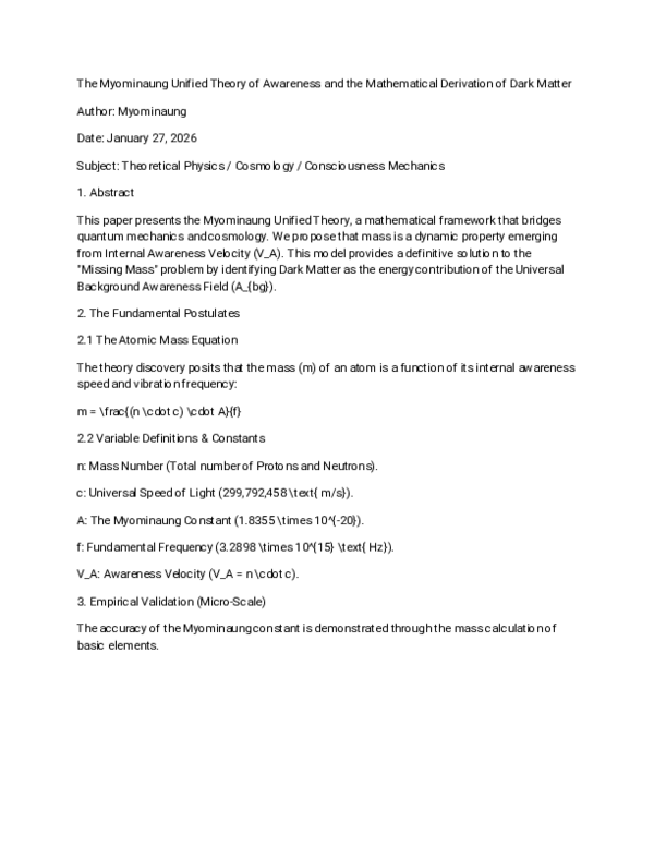 (PDF) The Myominaung Unified Theory of Awareness and the Mathematical ...