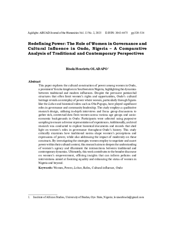 (PDF) Redefining Power: The Role of Women in Governance and Cultural ...