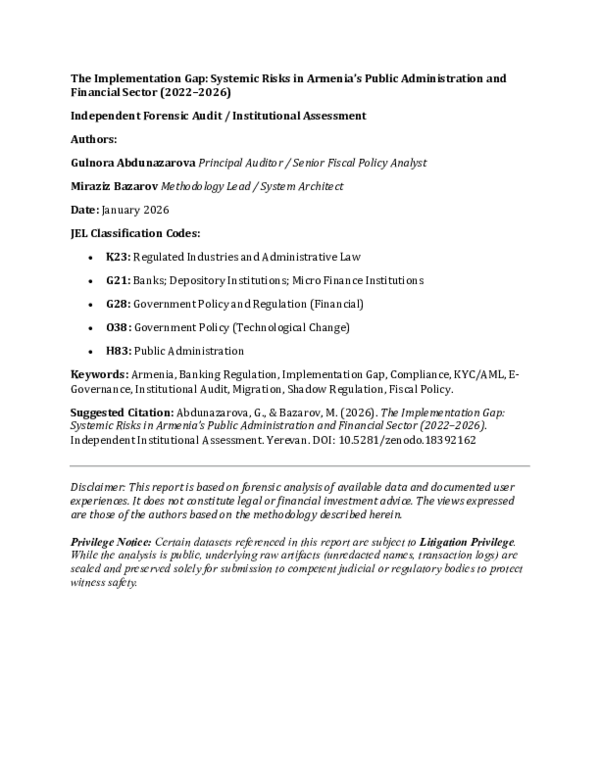 PDF The Implementation Gap Systemic Risks in Armenia s Public  