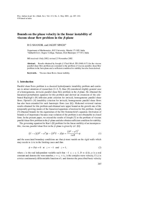 (PDF) Bounds on the phase velocity in the linear instability of viscous ...