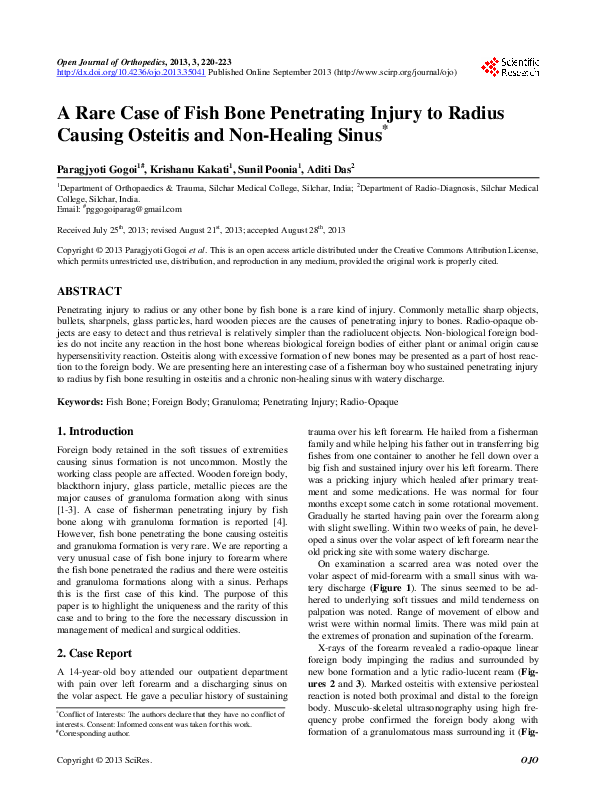 (PDF) A Rare Case of Fish Bone Penetrating Injury to Radius Causing ...
