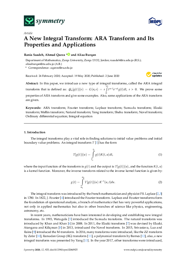 (PDF) A New Integral Transform: ARA Transform and Its Properties and ...