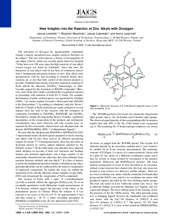 (PDF) New Insights into the Reaction of Zinc Alkyls with Dioxygen