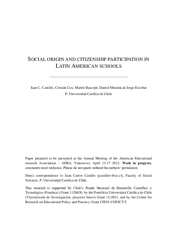 (PDF) Social Origin and Citizenship Participation in