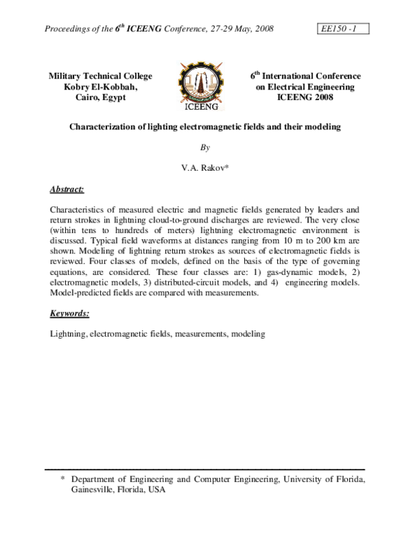 (PDF) Calculation of lightning electromagnetic fields