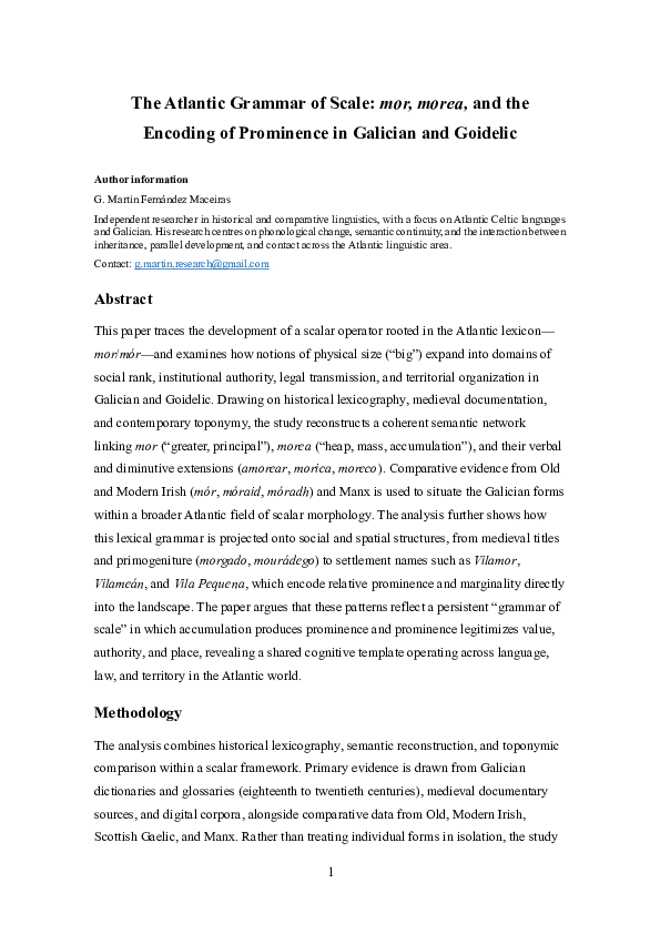 (PDF) The Atlantic Grammar of Scale: mor, morea, and the Encoding of ...