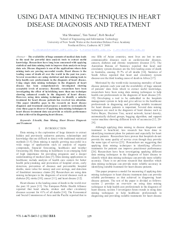 (PDF) USING DATA MINING TECHNIQUES IN HEART DISEASE DIAGNOSIS AND TREATMENT