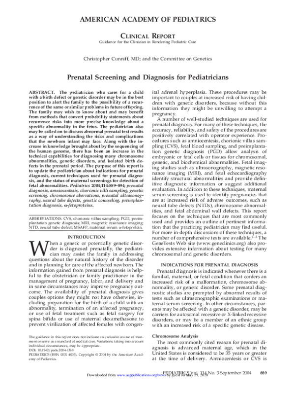 (PDF) Prenatal Screening and Diagnosis for Pediatricians