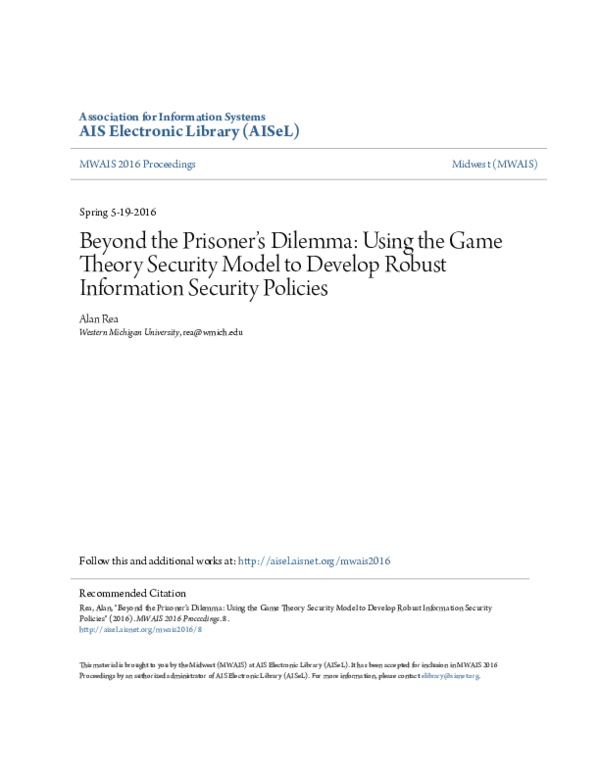 (PDF) Beyond the Prisoner’s Dilemma: Using the Game Theory Security ...