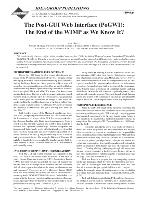 (PDF) The Post-GUI Web Interface (PoGWI): The End of the WIMP as We ...