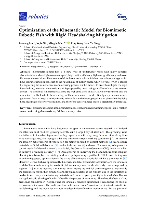 (PDF) Optimization of the Kinematic Model for Biomimetic Robotic Fish ...