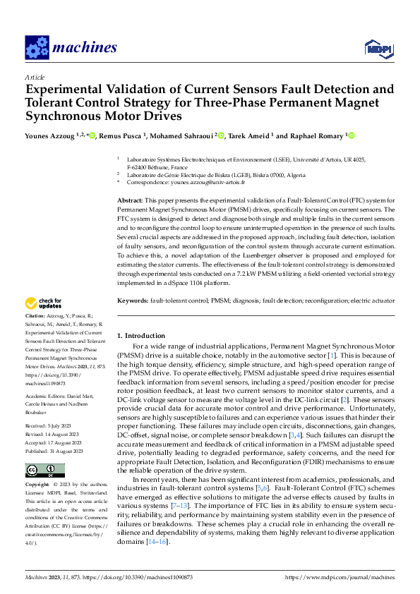(PDF) Experimental Validation of Current Sensors Fault Detection and ...