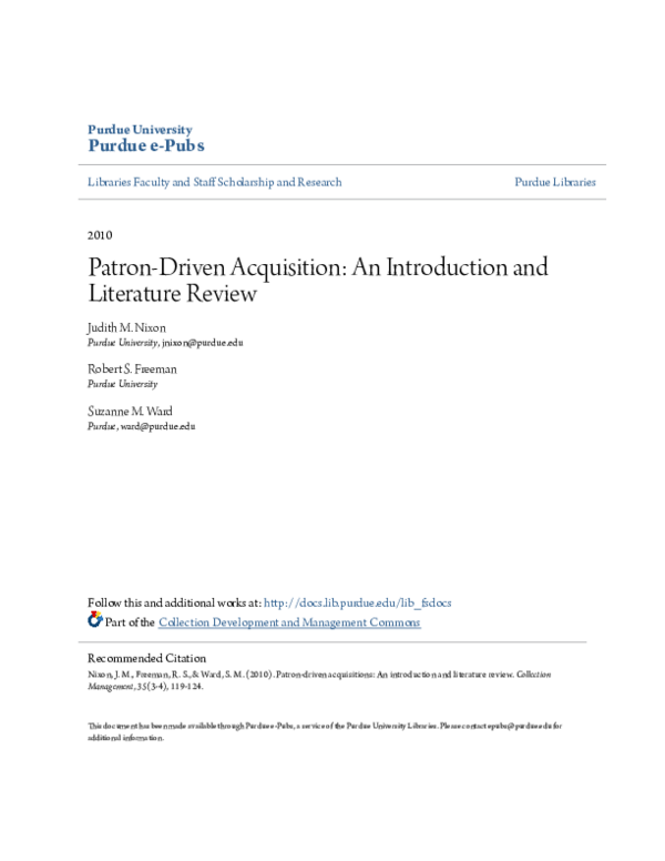 (PDF) Patron-Driven Acquisition: An Introduction and Literature Review