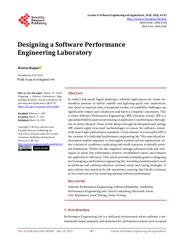 (PDF) Designing a Software Performance Engineering Laboratory
