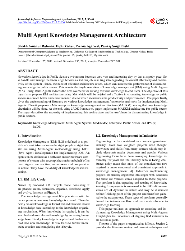 (PDF) Multi Agent Knowledge Management Architecture