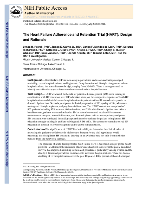 (PDF) The Heart Failure Adherence and Retention Trial (HART): Design ...