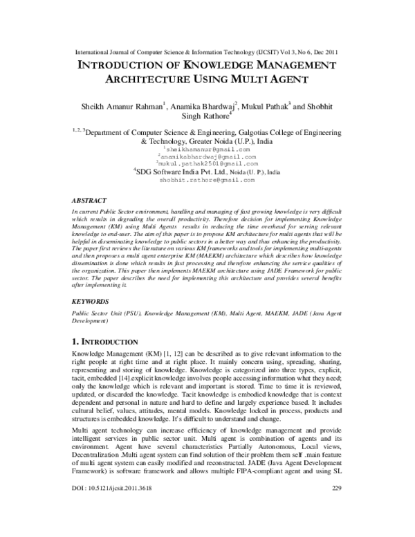 (PDF) Introduction Of Knowledge Management Architecture Using Multi Agent