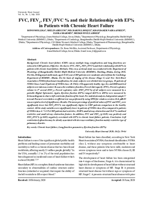 (PDF) FVC, FEV1, FEV1/FVC % and their Relationship with EF% in Patients ...
