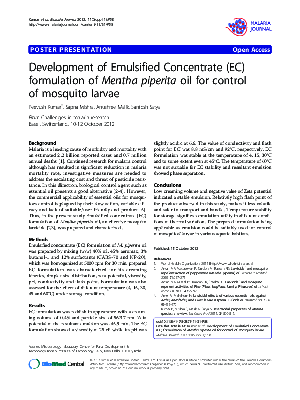 (PDF) Development of Emulsified Concentrate (EC) formulation of Mentha ...