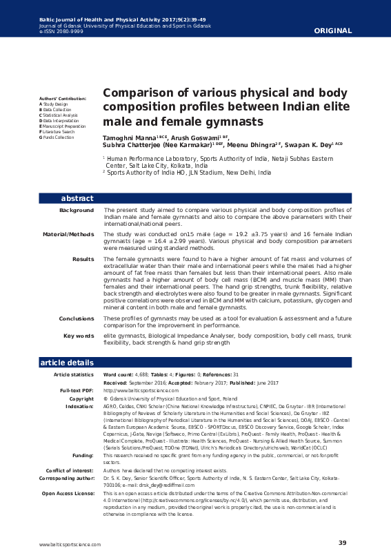 (PDF) Comparison of various physical and body composition profiles ...
