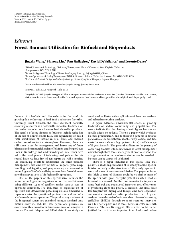 (PDF) Forest Biomass Utilization for Biofuels and Bioproducts