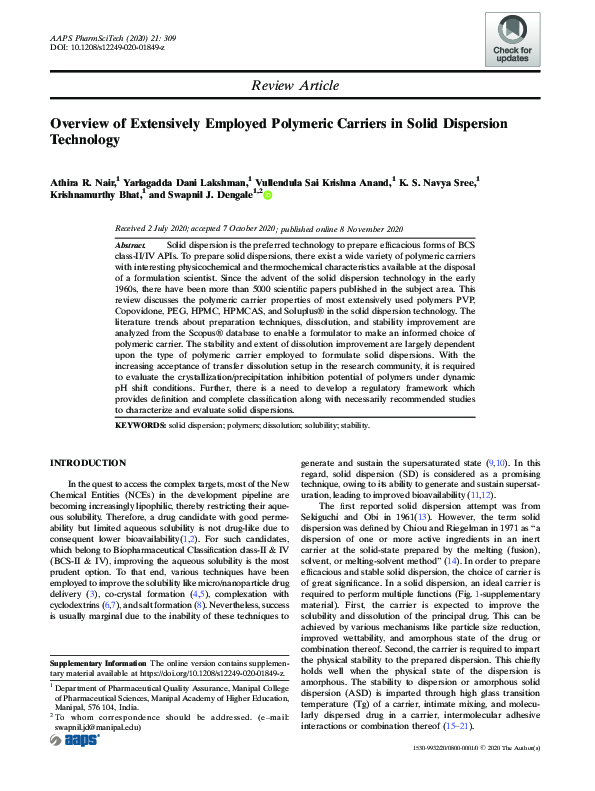 (PDF) Overview of Extensively Employed Polymeric Carriers in Solid ...