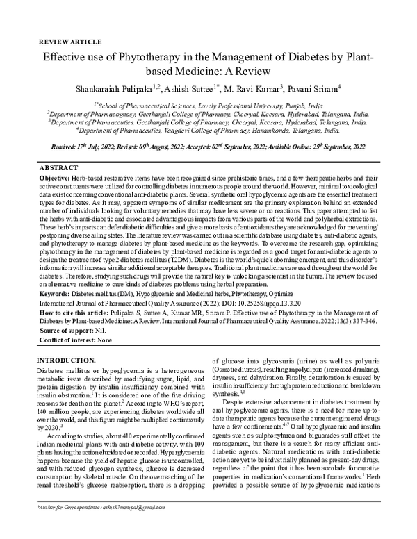 (PDF) Effective use of Phytotherapy in the Management of Diabetes by ...