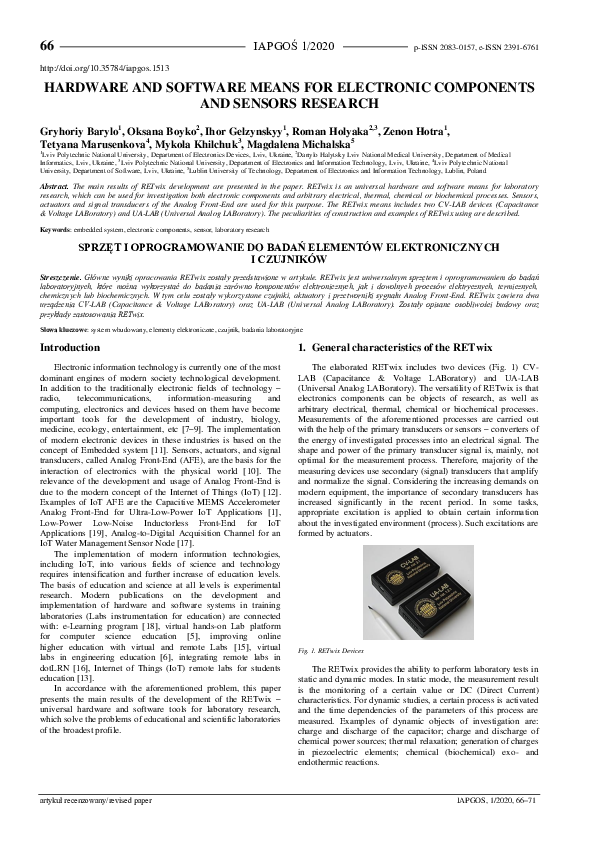 (PDF) Hardware and Software Means for Electronic Components and Sensors ...