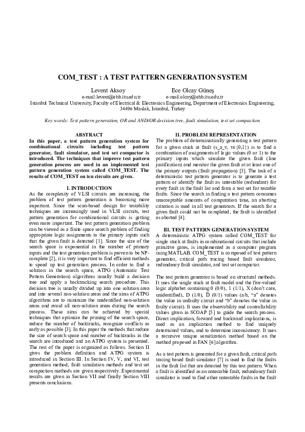 (PDF) Com_Test: A Test Pattern Generation System