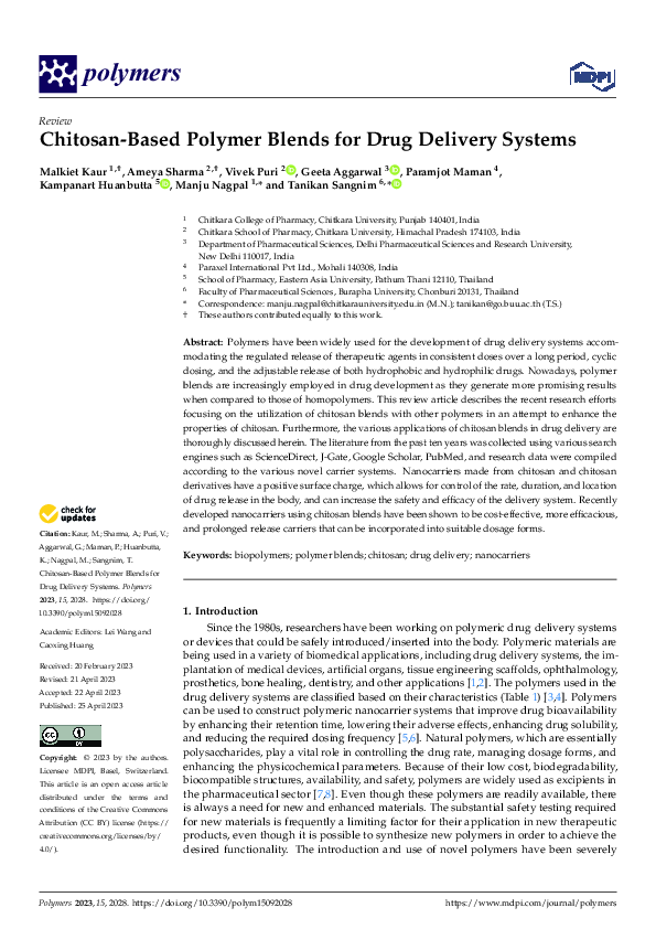 (PDF) Chitosan-Based Polymer Blends for Drug Delivery Systems