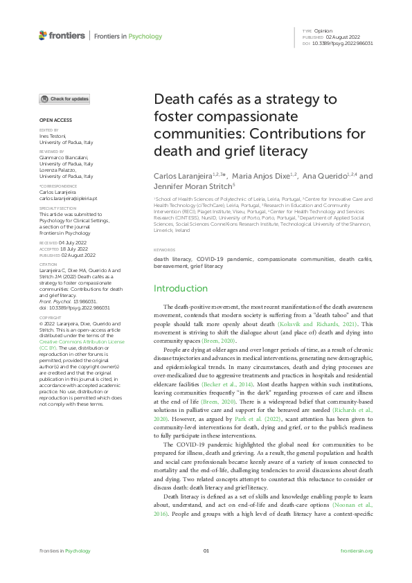 (PDF) Death cafés as a strategy to foster compassionate communities ...