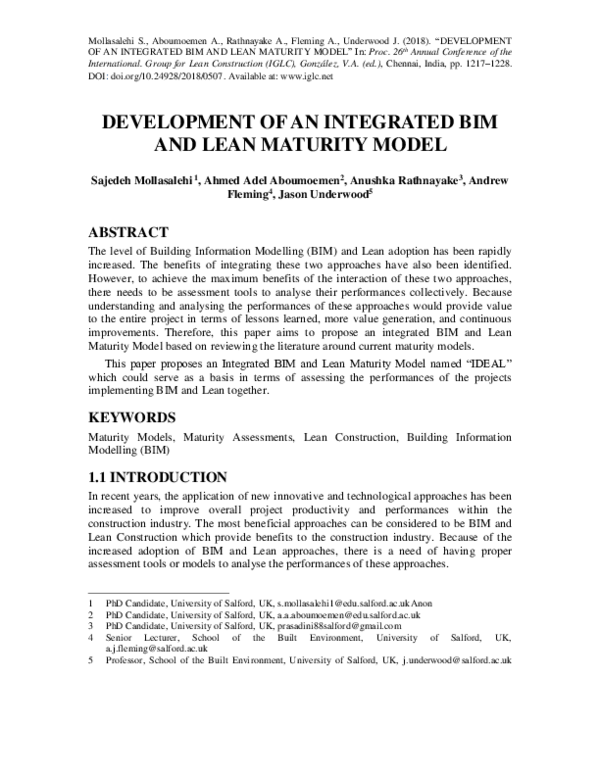 (PDF) Development of an Integrated BIM and Lean Maturity Model