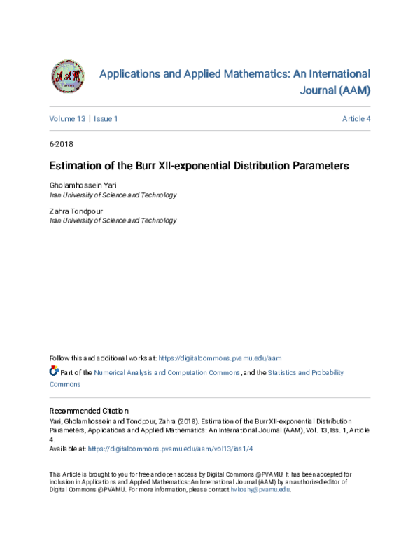 (PDF) Estimation of the Burr XII-exponential Distribution Parameters