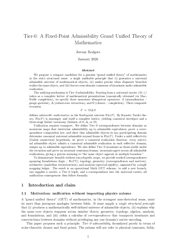 (PDF) Tier-0: A Fixed-Point Admissibility Grand Unified Theory of ...
