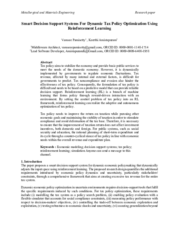 (PDF) Smart Decision Support Systems For Dynamic Tax Policy ...