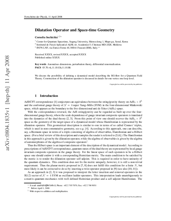 (PDF) Dilatation Operator and Space-Time Geometry