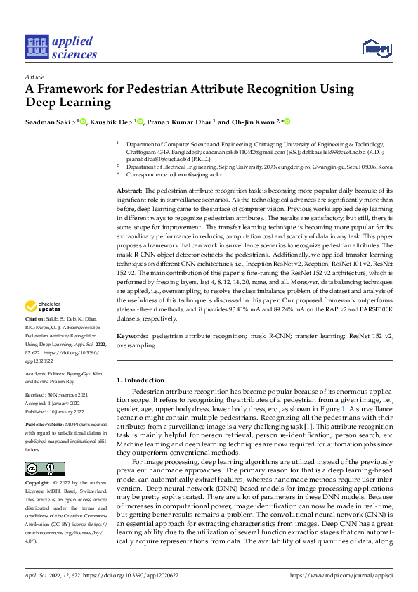 (PDF) A Framework for Pedestrian Attribute Recognition Using Deep Learning