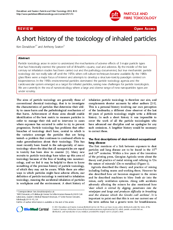 (PDF) A short history of the toxicology of inhaled particles